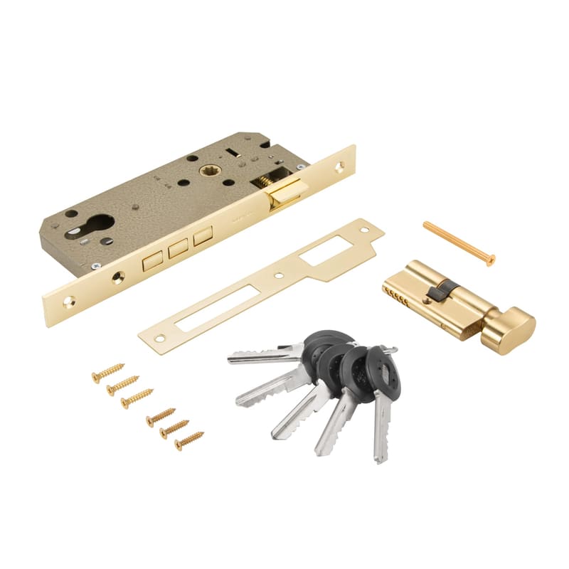 Замок врезной с секретным двухрядным цилиндром LOCK 4585 5-60B D GOLD