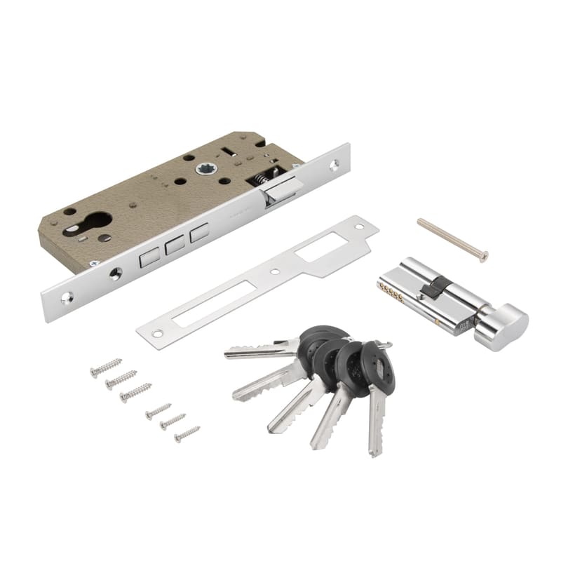 Замок врезной с секретным двухрядным цилиндром LOCK 4585 5-60B D CHROME